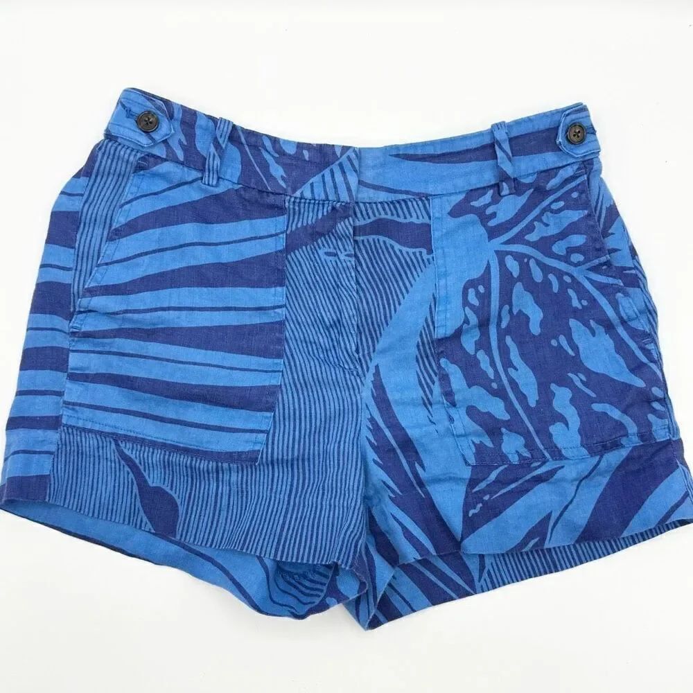 J. Crew Blue Print Linen Chino Shorts - Women’s US 2